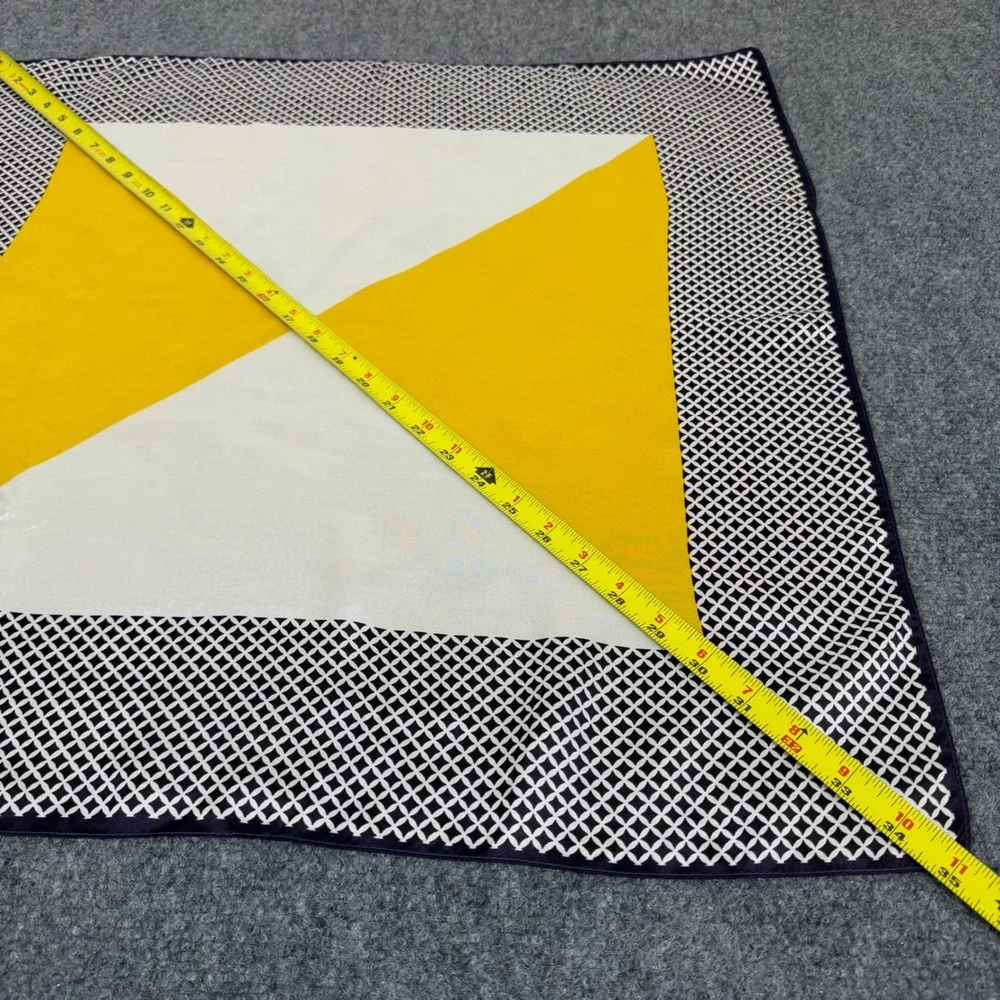 Vintage Geometric Colorblock Square Scarf Yellow White Black Lattice Border 24